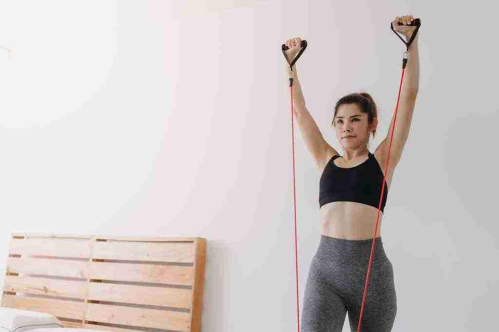 hotel room workout with resistance bands